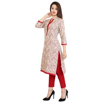 Red Printed Cotton Stitched Kurtis 2
