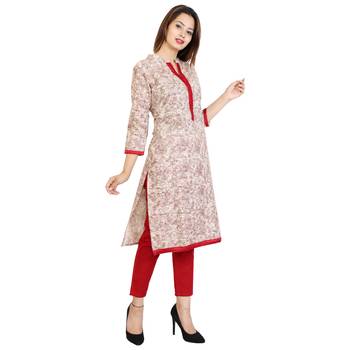 Red Printed Cotton Stitched Kurtis 3