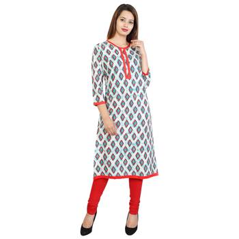 Red Printed Cotton Stitched Kurtis 1