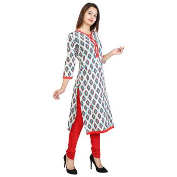 Red Printed Cotton Stitched Kurtis 2