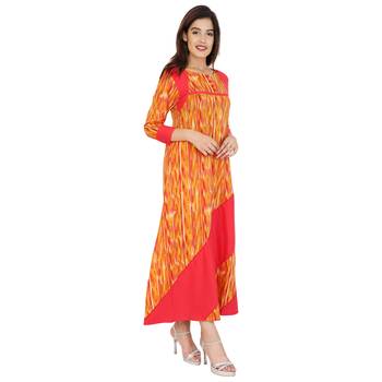 orange plain cotton Stitched Kurtis 1