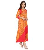 orange plain cotton Stitched Kurtis