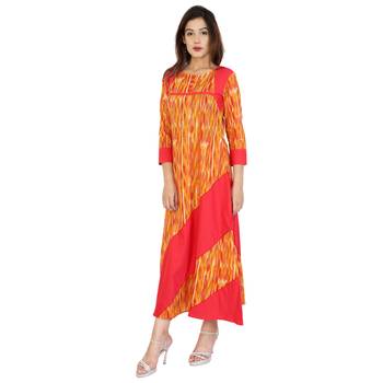 orange plain cotton Stitched Kurtis 2