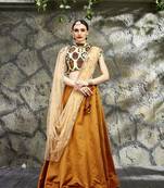 Mustard Plain Satin Semi Stitched Lehenga