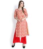 Cream printed silk blend palazzo kurta