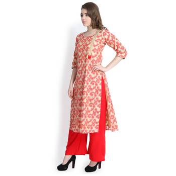 Cream printed silk blend palazzo kurta 7