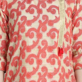 Cream printed silk blend palazzo kurta 9