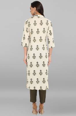 Janasya Cream printed rayon ethnic kurti with Narrow Pant 5