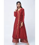 Red Embroidered Art Silk Stitched Kurta Sets