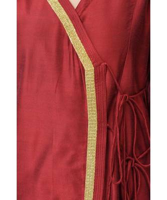 Red Embroidered Art Silk Stitched Kurta Sets 4
