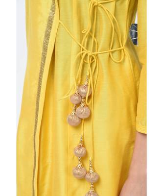 Yellow Embroidered Art Silk Stitched Kurta Sets 4