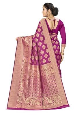 Wine Woven Banarasi Silk Saree With Blouse 3