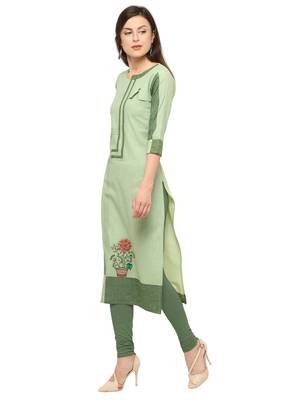 Light Green Khadi Cotton Embroidery Straight Casual Wear Kurti 2