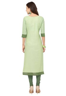 Light Green Khadi Cotton Embroidery Straight Casual Wear Kurti 3