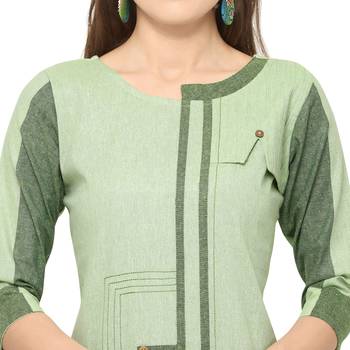 Light Green Khadi Cotton Embroidery Straight Casual Wear Kurti 4