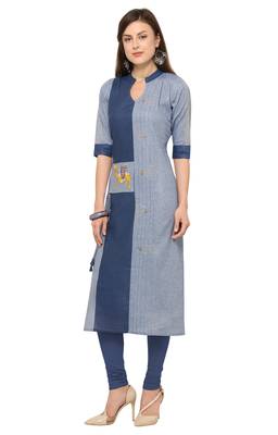 Light Blue Khadi Cotton Embroidery Straight Casual Wear Kurti 2