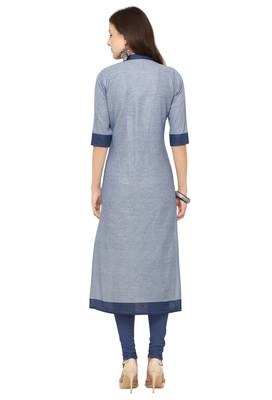 Light Blue Khadi Cotton Embroidery Straight Casual Wear Kurti 3