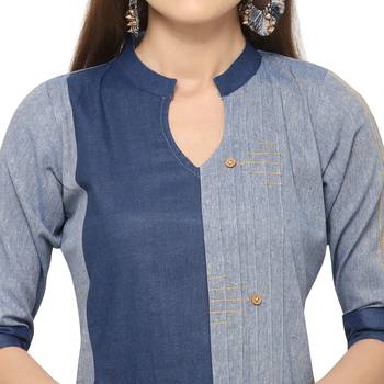 Light Blue Khadi Cotton Embroidery Straight Casual Wear Kurti 4