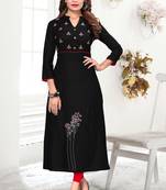Black embroidered rayon party wear kurtis