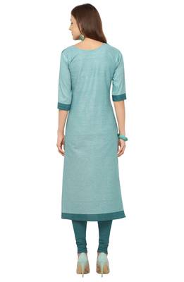 Turquoise Khadi Cotton Embroidery Straight Casual Wear Kurti 4