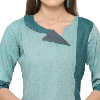 Turquoise Khadi Cotton Embroidery Straight Casual Wear Kurti 5