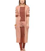 Brown Khadi Cotton Embroidery Straight Casual Wear Kurti