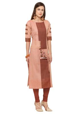 Brown Khadi Cotton Embroidery Straight Casual Wear Kurti 2