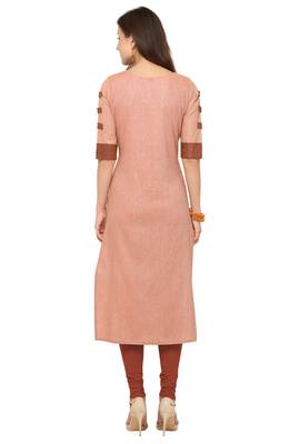 Brown Khadi Cotton Embroidery Straight Casual Wear Kurti 3