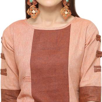 Brown Khadi Cotton Embroidery Straight Casual Wear Kurti 4