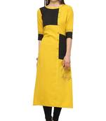 Yellow Cotton slub Embroidery Straight Casual Wear Kurti