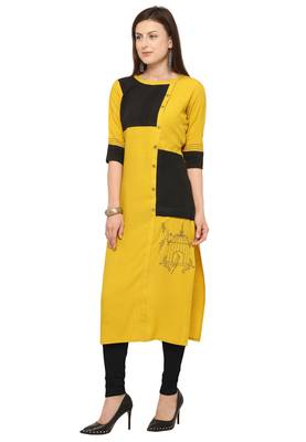 Yellow Cotton slub Embroidery Straight Casual Wear Kurti 3