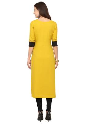 Yellow Cotton slub Embroidery Straight Casual Wear Kurti 4