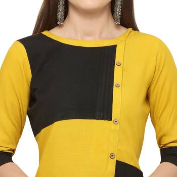 Yellow Cotton slub Embroidery Straight Casual Wear Kurti 5