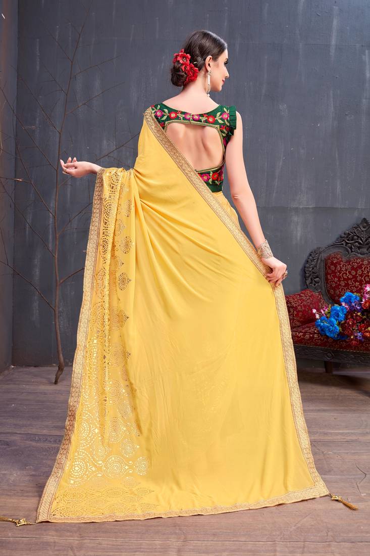 Yellow Embroidery Georgette Saree With Blouse