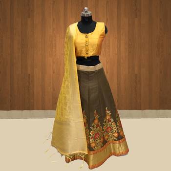 Brown Brocade Jacquard Semi Stitched Lehenga 1