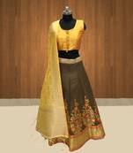 Brown Brocade Jacquard Semi Stitched Lehenga