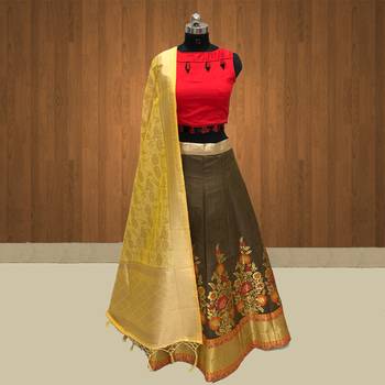 Brown Brocade Jacquard Semi Stitched Lehenga 1