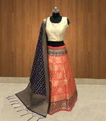 Orange Brocade Jacquard Semi Stitched Lehenga