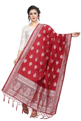 Red Jacquard Womens Dupatta 3
