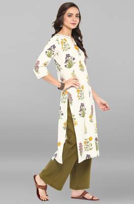 Janasya Cream printed cotton ethnic kurti with straight pant 4