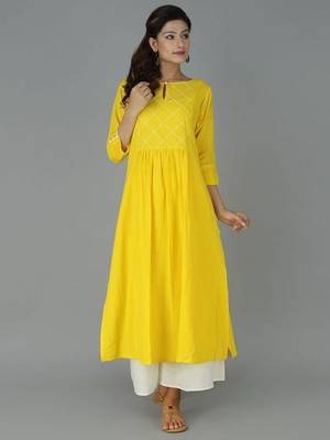 yellow plain cotton kurti with palazzo set 1