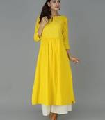 Yellow plain cotton long kurti with palazzo