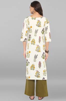 Janasya Cream printed cotton ethnic kurti with straight pant 5