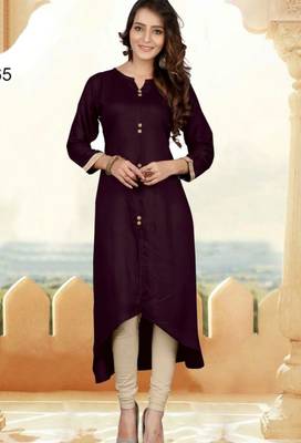 wine cotton long kurti with quarter sleeves 1