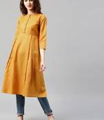 Mustard plain cotton long kurtis
