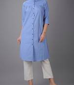 Sky-blue plain cotton long kurtis
