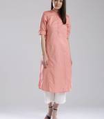 Peach plain cotton long kurti with palazzo
