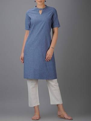 blue cotton long kurta set with palazzo 1