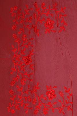 Red Embroidered Net Saree With Blouse 3