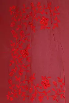 Red Embroidered Net Saree With Blouse